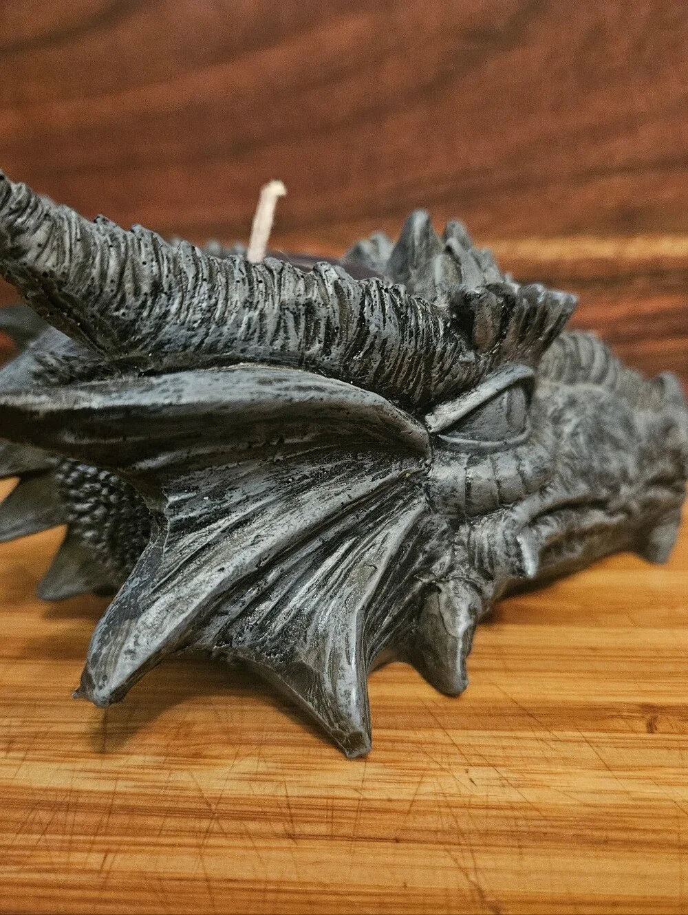 Gothic Dragon Head Tealight Candle Holder | 5” Grey Stone Finish Resin Figurine